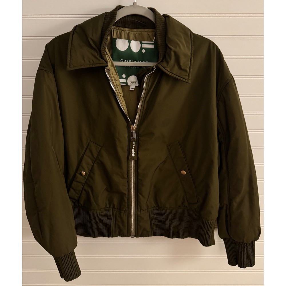 OOF WEAR Olive Green Collared Full Zip Bomber Jacket‎ Womens Size 40